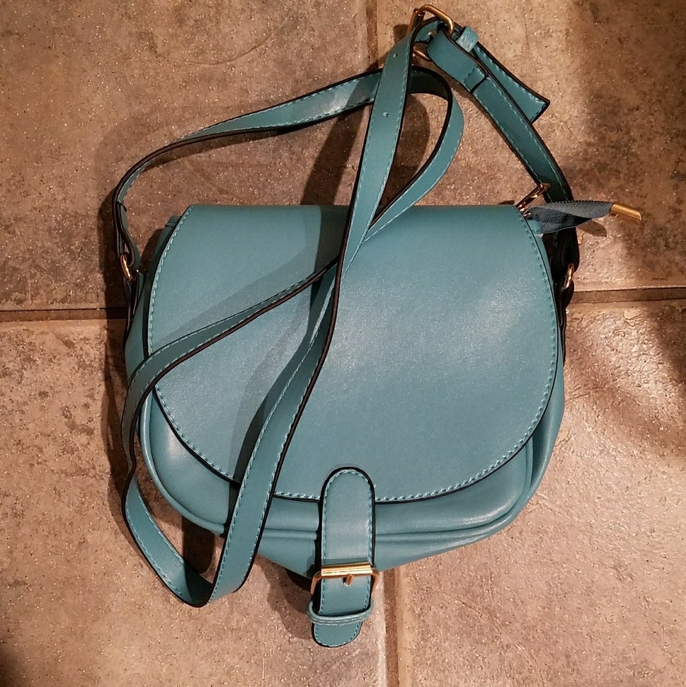 Blue Leather Crossbody Purse